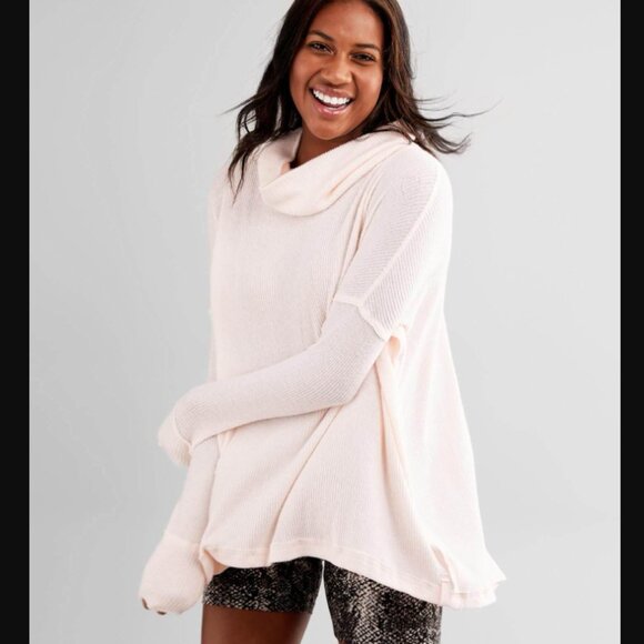 Free People Juicy Ribbed Oversized Thermal Top Cream Size XS - Picture 2 of 9